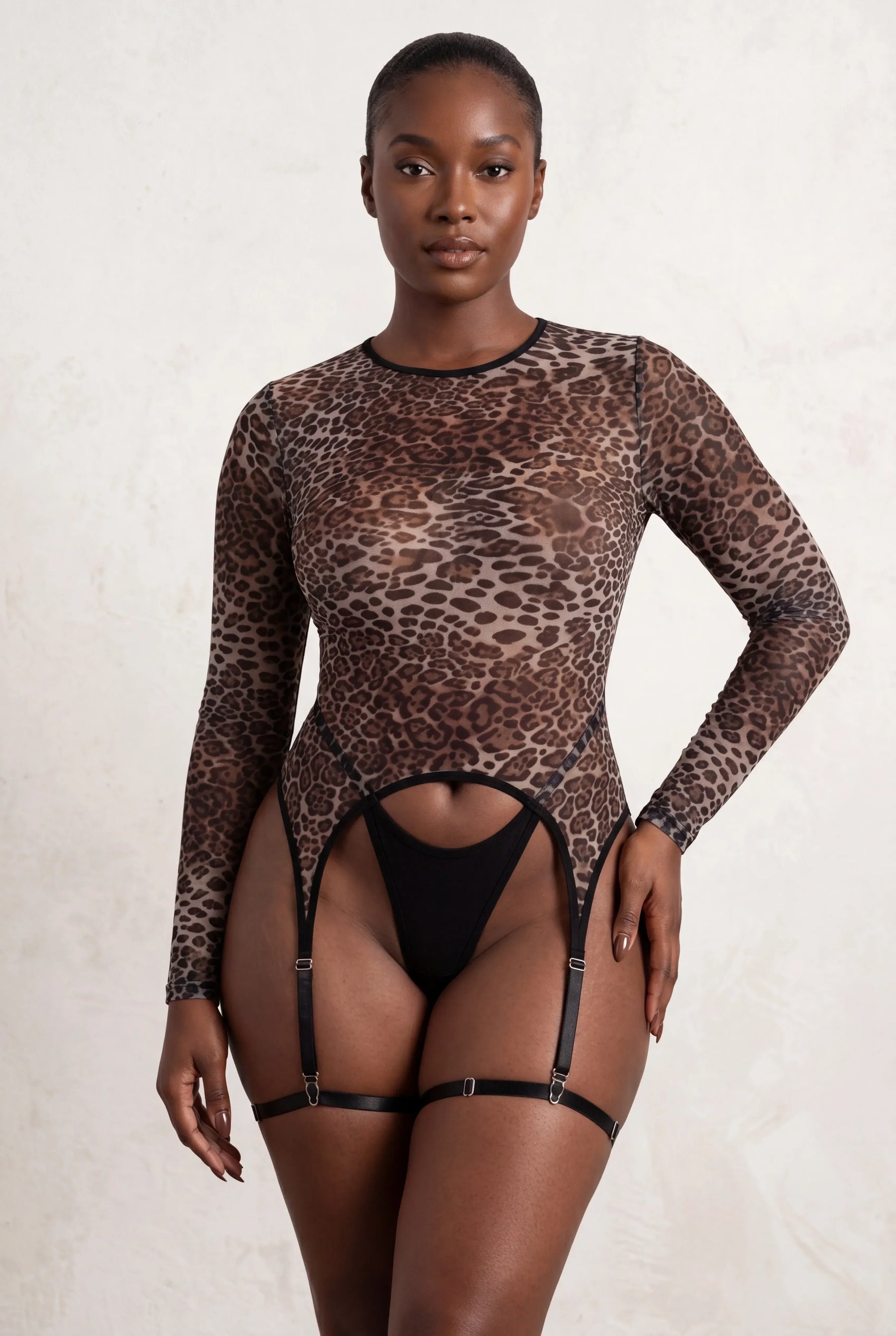 Body Manches Longues L Opard Avec Jarretelles Instinct